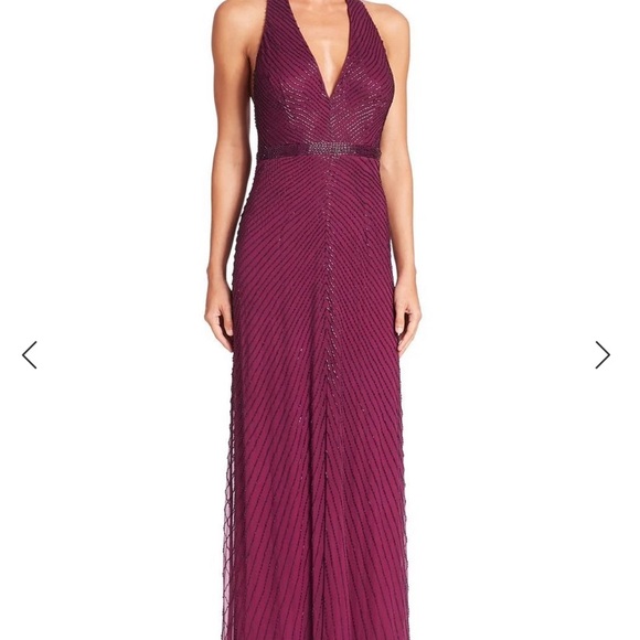 Aidan Mattox fully beaded V-neck sleeveless Open back long gown - Picture 7 of 9